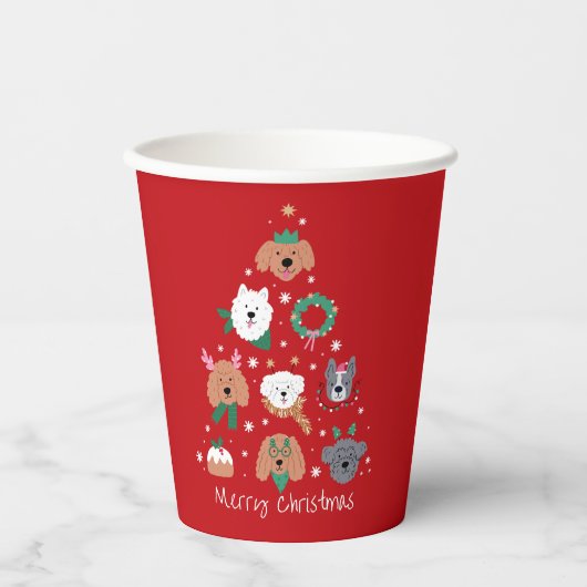 Dog Themed Red Christmas Pappbecher (Vorderseite)
