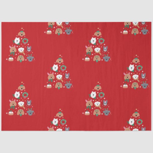 Dog Themed Red Christmas Seidenpapier (Vorderseite)