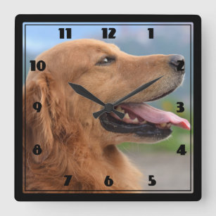 Dog Time Wall Clock Smiling Golden Retriever Quadratische Wanduhr