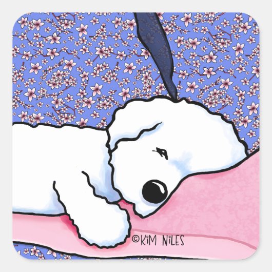 Dog Tired Bichon KiniArt Square Sticker (Vorderseite)