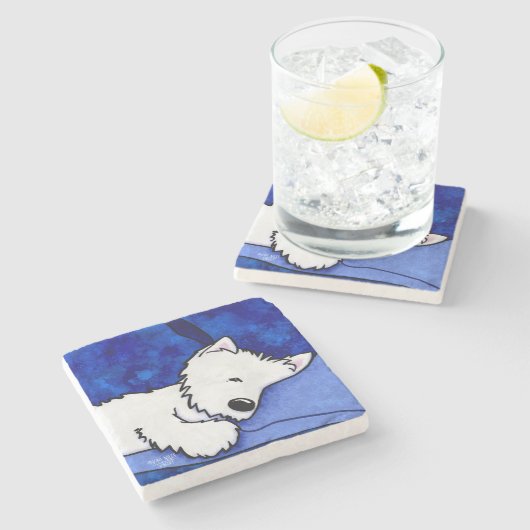 Dog Tired Westie Stone Untersetzer (Seitenansicht)