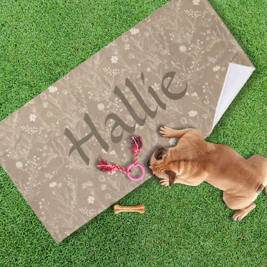 Dog Towel - Brown Botanical, Personalized Badehandtuch