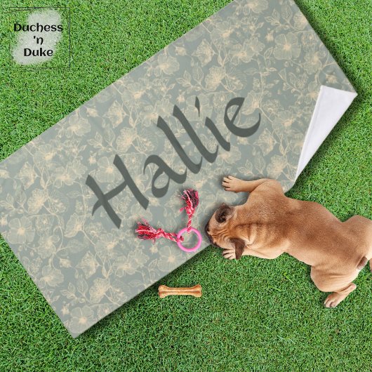 Dog Towel - Sage Green Botanical, Personalized  Badehandtuch