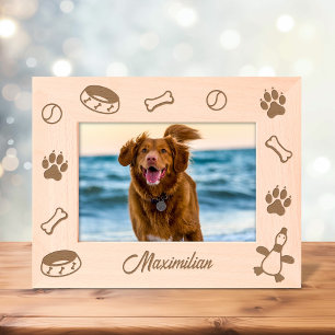 Dog Toys Dish Paw Prints 7x5 Geätzte Rahmen