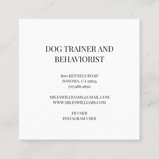 Dog Trainer oder Verhaltensforscher Quadratische Visitenkarte (Rückseite)