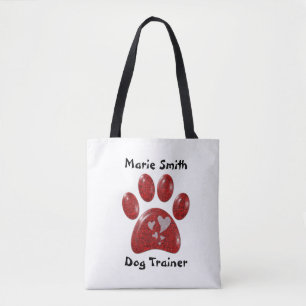 Dog Trainer Red Paw Print White Hearts Muster Must Tasche