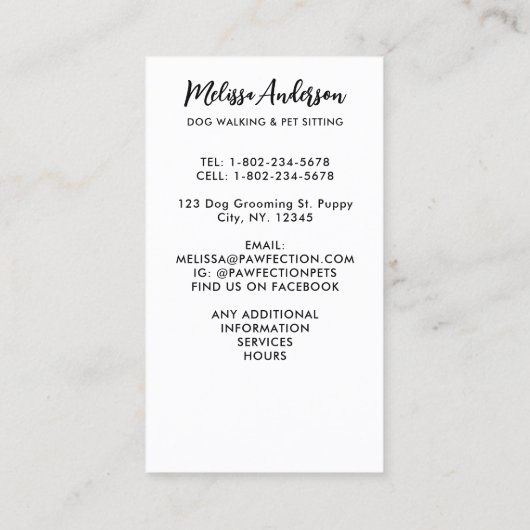 Dog Training Pet Sitter Niedliche Welpe Labrador Visitenkarte (Rückseite)