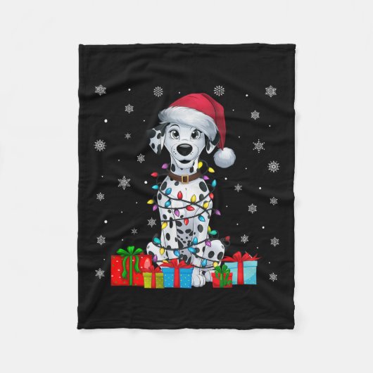 Dog Ugly Xmas Lights Weihnachtsmannmütze Dalmatine Fleecedecke (Vorderseite)