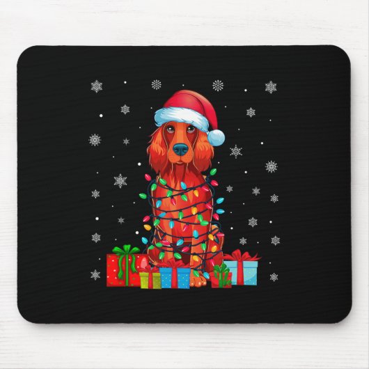 Dog Ugly Xmas Lights Weihnachtsmannmütze Irish Set Mousepad (Vorne)