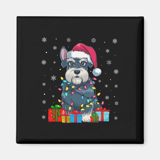 Dog Ugly Xmas Lights Weihnachtsmannmütze Schnauzer Magnet (Vorne)