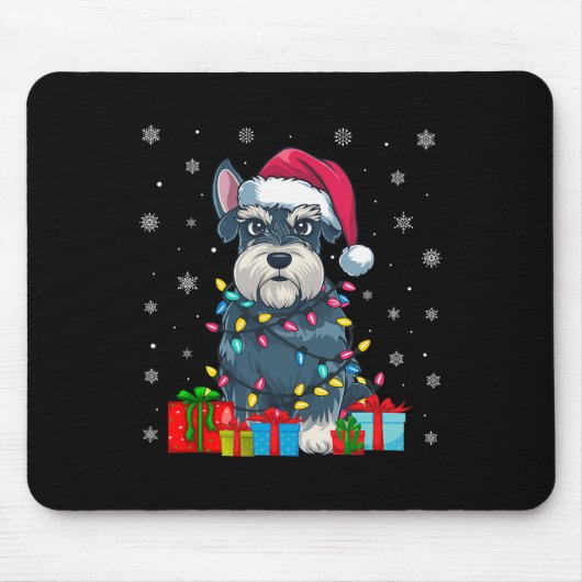 Dog Ugly Xmas Lights Weihnachtsmannmütze Schnauzer Mousepad (Vorne)