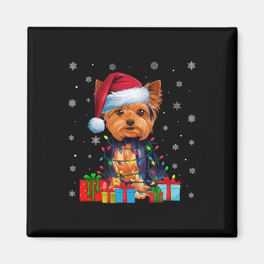 Dog Ugly Xmas Lights Weihnachtsmannmütze Yorkshire Magnet (Vorne)
