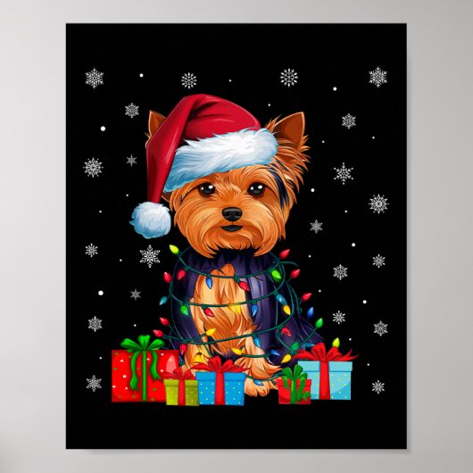 Dog Ugly Xmas Lights Weihnachtsmannmütze Yorkshire Poster (Vorne)