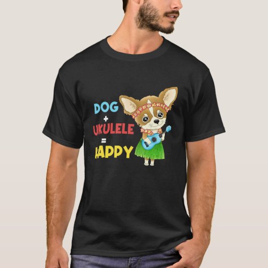 Dog + Ukulele Happy Musician Ukulele Player T-Shirt (Vorderseite)