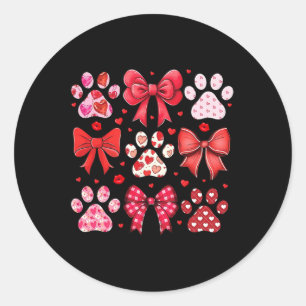 Dog Valentine's Day Coquette Paw Print Heart Hund Runder Aufkleber