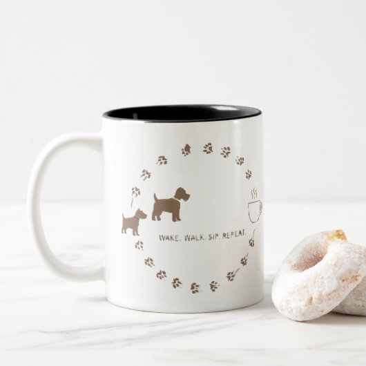 Dog Walk & Coffee Routine Mug Zweifarbige Tasse (Mit Donut)