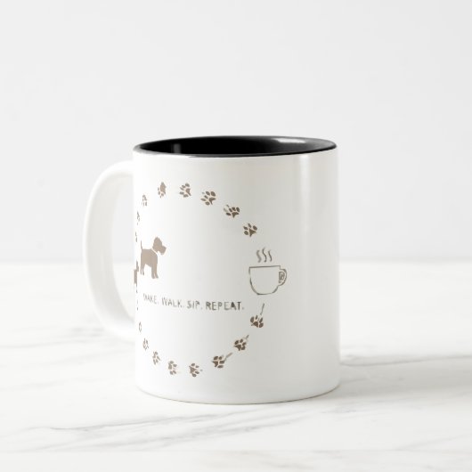 Dog Walk & Coffee Routine Mug Zweifarbige Tasse (Vorderseite Links)