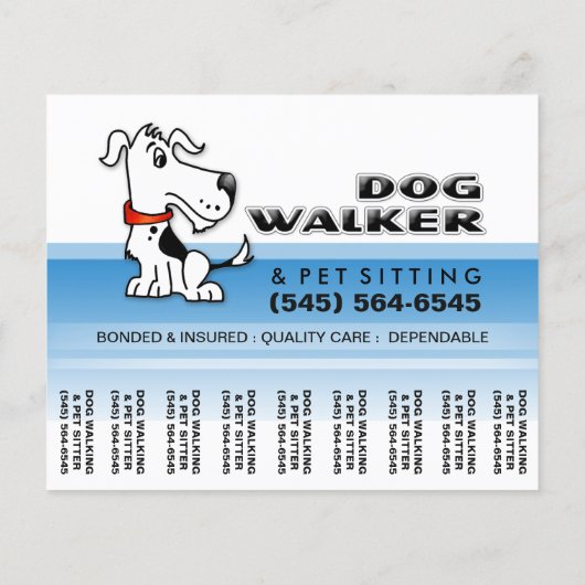 Dog Walker 5.6 x 4.5 Abreißen Flyer Blau & Weiß (Hinten)