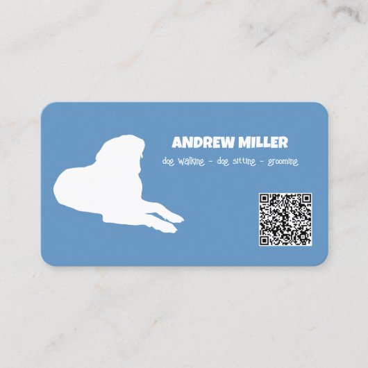 Dog Walker Custom QR (Blau) Visitenkarte (Vorderseite)