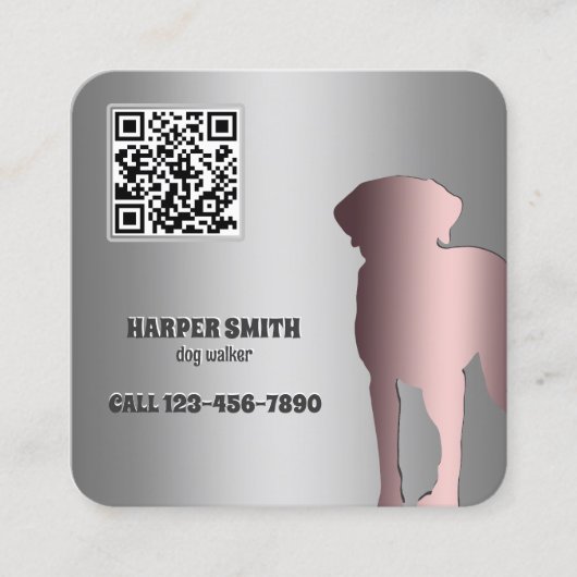 Dog Walker Custom QR Quadratische Visitenkarte (Vorderseite)