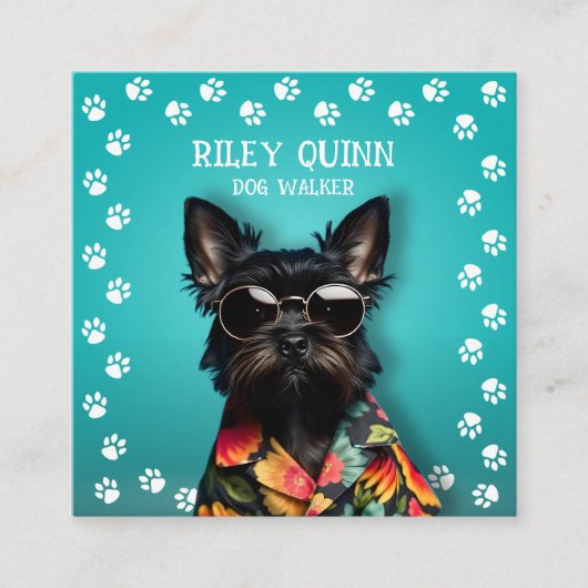Dog Walker Paw Print Border Quadratische Visitenkarte (Vorderseite)