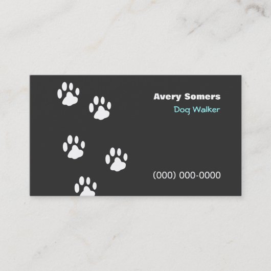 Dog Walker Paws Black Business Card Visitenkarte (Vorderseite)