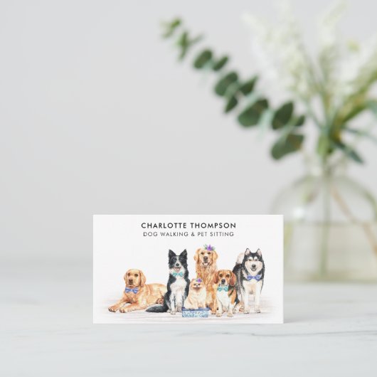 Dog Walker Pet Sitter Dog Groomer Wasserfarbe Visitenkarte (Stehend Vorderseite)