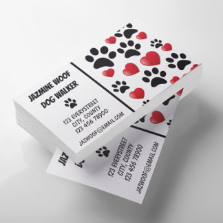 Dog Walker Pet Sitter Fun Pad und Herz Visitenkarte