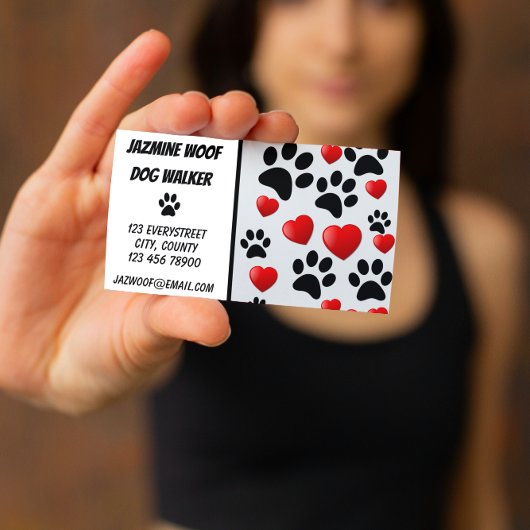 Dog Walker Pet Sitter Fun Pad und Herz Visitenkarte