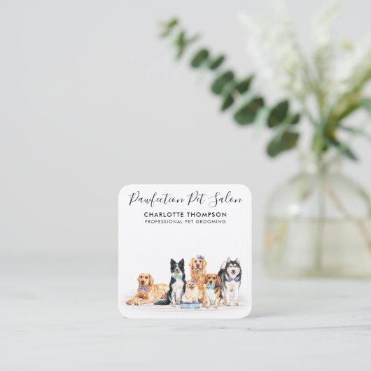 Dog Walker Pet Sitter Groomer Beruflich QR Code Quadratische Visitenkarte (Stehend Vorderseite)