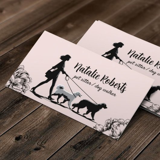 Dog Walker Pet Sitter Mädchen Wanderhunde Rosa Ros Visitenkarte