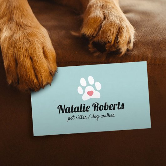 Dog Walker Pet Sitter Niedliches Pfotenherz Visitenkarte