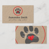 Dog Walker Pet Sitter Paw Heart Kraft Visitenkarte (Vorne/Hinten)