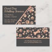 Dog Walker Pet Sitter Paw Print Rose Gold Visitenkarte (Vorne/Hinten)