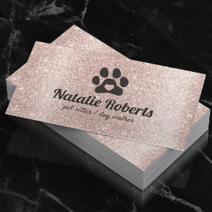 Dog Walker Pet Sitter Paw Rose Herzblush Gold Visitenkarte