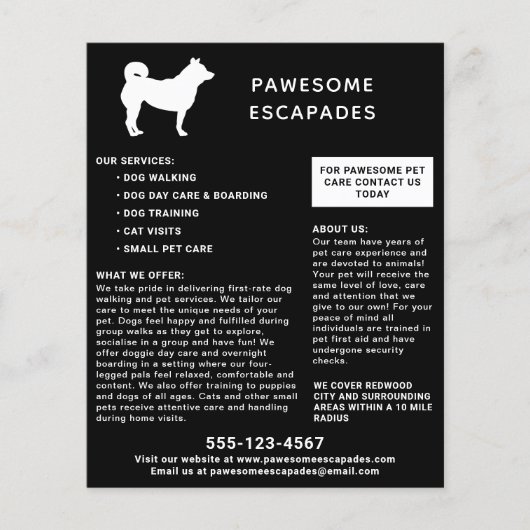 Dog Walker & Pet Sitter Schwarz Flyer (Vorne)