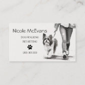 Dog Walker Pet Sitter Schwarz-Weiß Visitenkarte (Vorderseite)