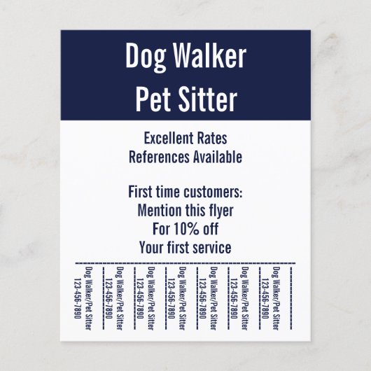 Dog Walker Pet Sitter Vorlage für weißen und blaue Flyer (Vorne)