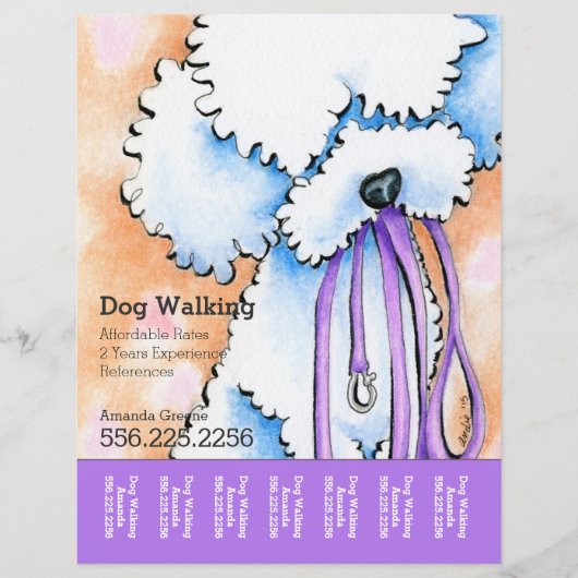 Dog Walker Poodle Lila Personalisiertes Reißblech Flyer (Vorne)