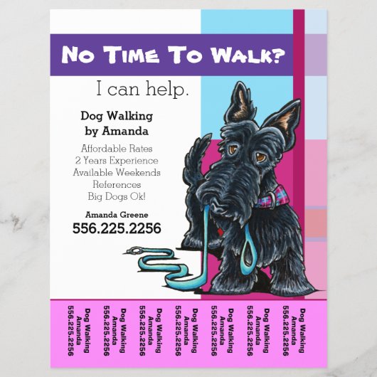 Dog Walker Scottie Karierter Personalisierter Teez Flyer (Vorne)