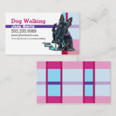 Dog Walker Scottie Pink Lila Kariert Visitenkarte (Vorne/Hinten)