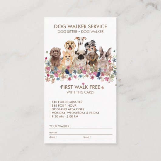 Dog Walker Service Kostenloser Name des Geschenkes Visitenkarte (Vorderseite)