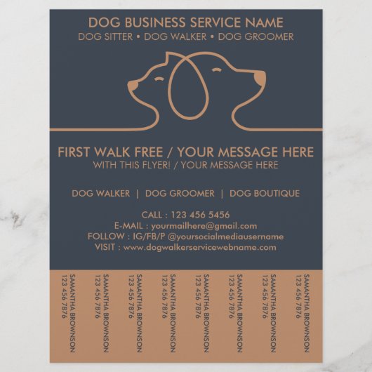 Dog Walker Service Lineart Brown Navy Flyer (Vorne)