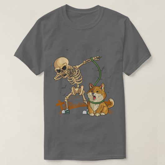 Dog Walker Skeleton Corgi Dog Walking  T-Shirt (Design vorne)