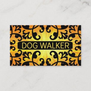 Dog Walker Sunshine Damask Business Card Visitenkarte
