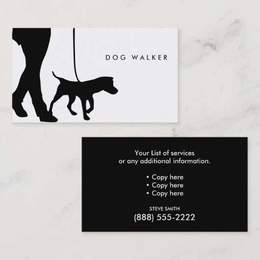 Dog Walker Visitenkarte B/W 3,5" x 2,0", Packung 1 (Vorne/Hinten)