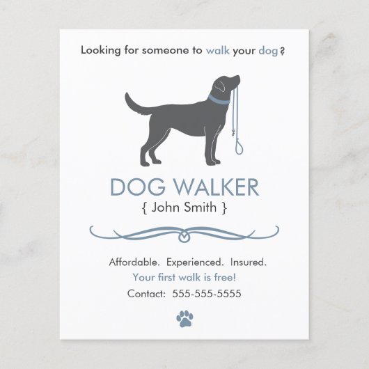 Dog Walker/Walking Business Flyer Vorlage klein (Vorne)