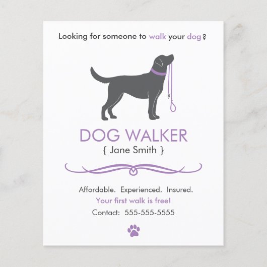 Dog Walker/Walking Business Flyer Vorlage klein (Vorne)