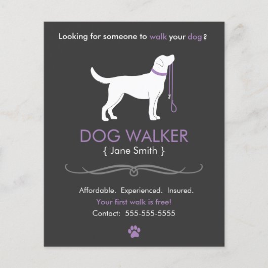 Dog Walker Walking Business Flyer Vorlage klein (Vorne)