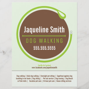 Dog Walker Walking Leash Loop Grüne Werbung Flyer